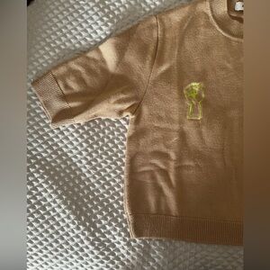 Brown/ Cream Crop Top with the Fist Hand Logo